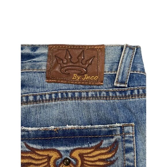 Vtg JNCO Mens Skater Y2K Rave Straight Leg Jeans Embroidered Cross Studded 38x32 - Picture 8 of 10